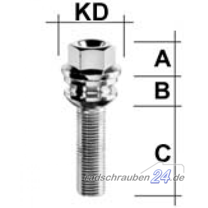Radschraube M14 X 1,5 Kugelbund R14 Zweiteilig SW19 Typ V2W 37 Mm